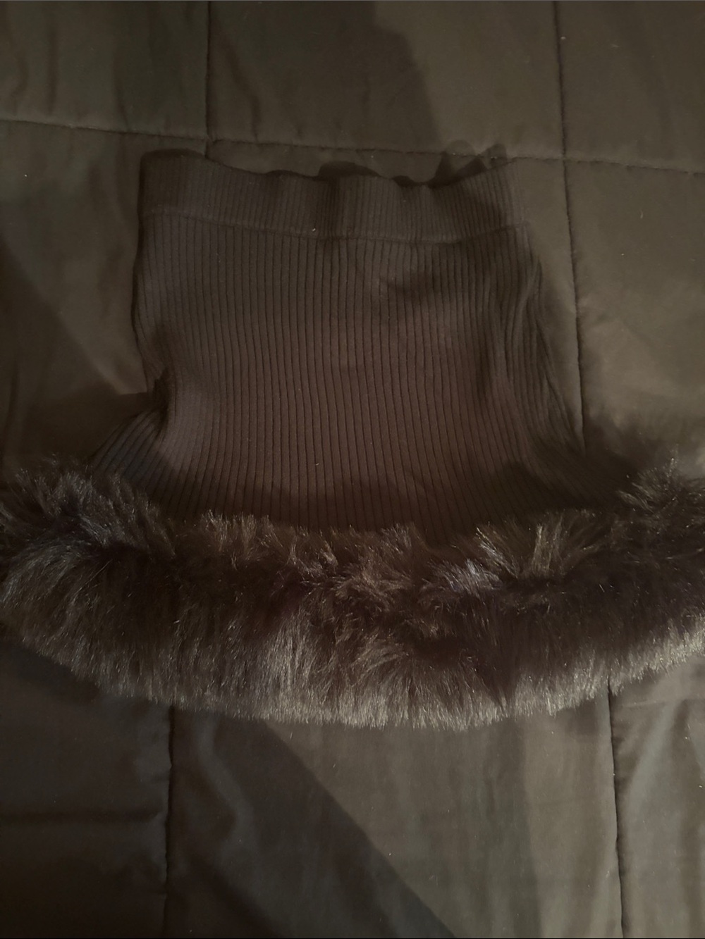 Show Me Your MuMu Black Ribbed Mini Skirt with Faux Fur Trim